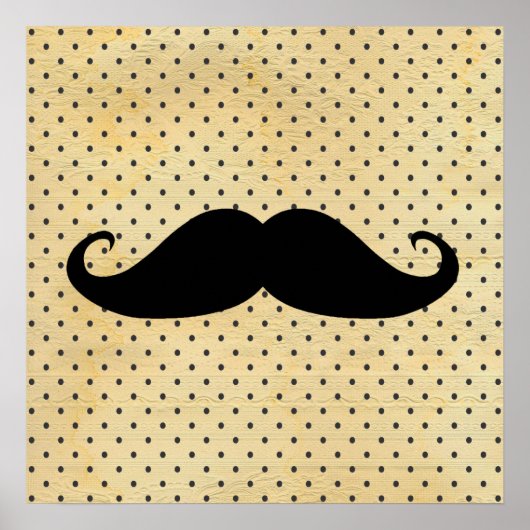 Funny Black Mustache op  gele pokadots Poster (Voorkant)