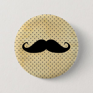 Funny Black Mustache op  gele pokadots Ronde Button 5,7 Cm