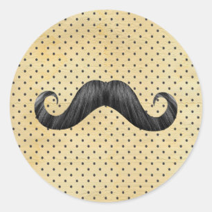 Funny Black Mustache op  gele pokadots Ronde Sticker