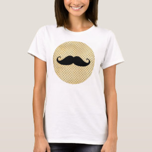Funny Black Mustache op  gele pokadots T-shirt