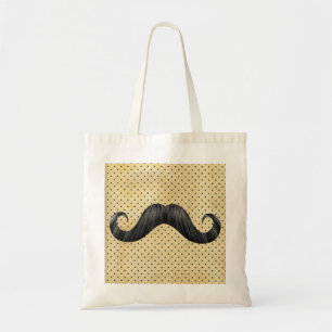 Funny Black Mustache op  gele pokadots Tote Bag