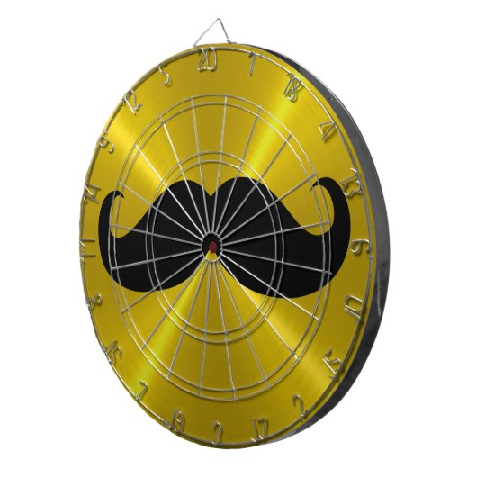 Funny Black Mustache op Metal Gold-achtergrond Dartbord (Voorkant Rechts)