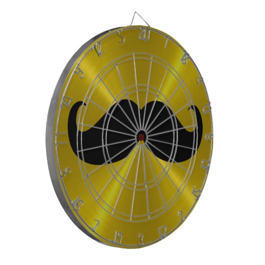 Funny Black Mustache op Metal Gold-achtergrond Dartbord (Voorkant Links)