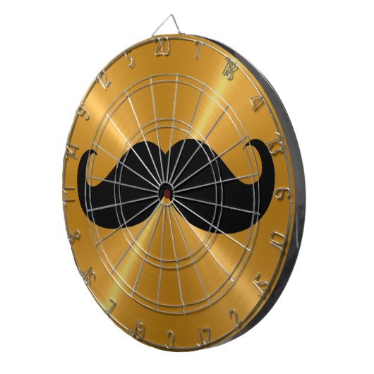 Funny Black Mustache op Metal Gold-achtergrond Dartbord (Voorkant Rechts)