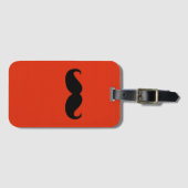 Funny Black Mustache op Oranje rode achtergrond Bagagelabel (Voorkant (horizontaal))