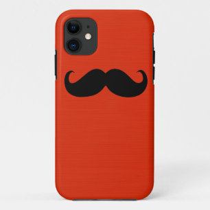 Funny Black Mustache op Oranje rode achtergrond iPhone 11 Hoesje
