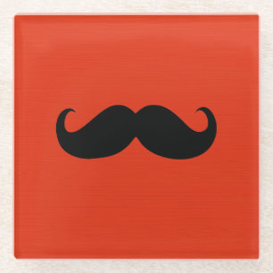 Funny Black Mustache op Oranje rode achtergrond Glazen Onderzetter