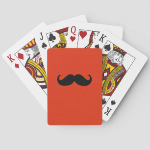 Funny Black Mustache op Oranje rode achtergrond Pokerkaarten