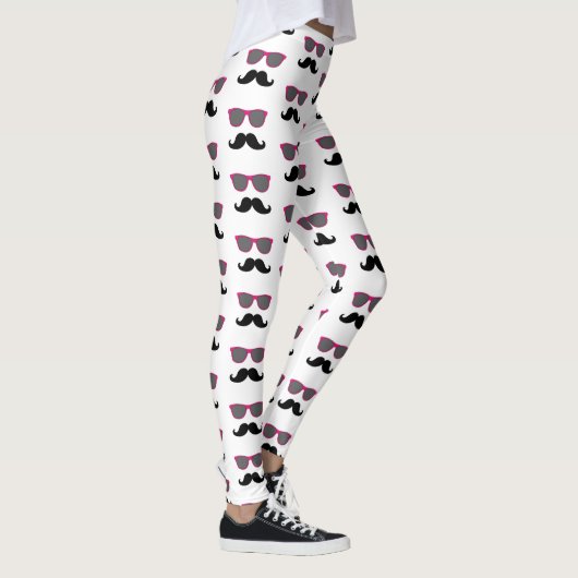 Funny Black Mustache Pink Sunglazen Patroon Leggings (Rechts)