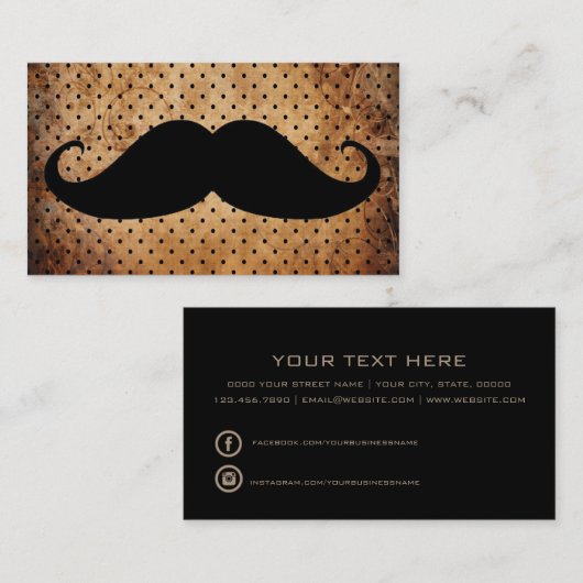 Funny black mustache  poka dots visitekaartje (Voorkant / Achterkant)