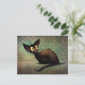 Funny Black Oriental Cat Damask Kitten Art Briefkaart (Staand voorkant)