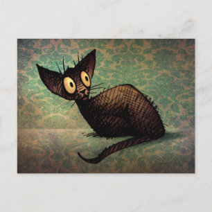 Funny Black Oriental Cat Damask Kitten Art Briefkaart