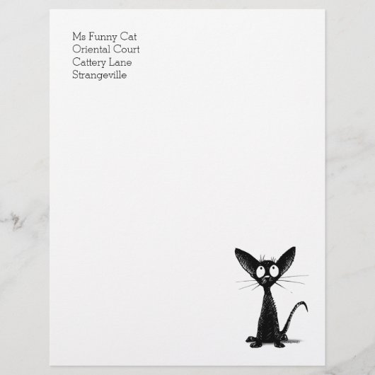 Funny Black Oriental Shorthair Cat Letterhead Briefhoofd (Voorkant)