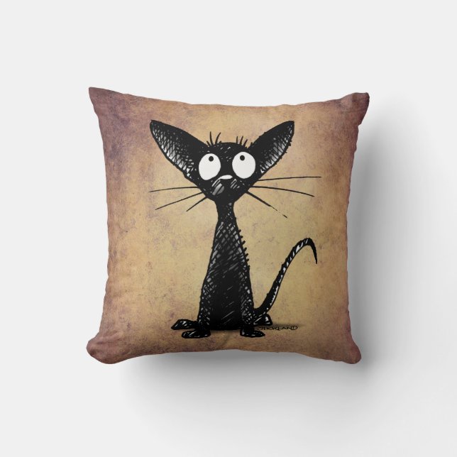 Funny Black Oriental Shorthair Cat op  Tan Kussen (Voorkant)