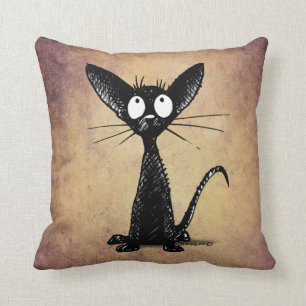 Funny Black Oriental Shorthair Cat op  Tan Kussen