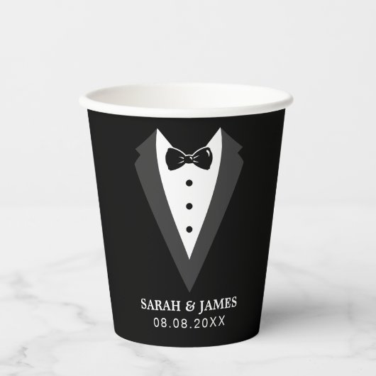 Funny Black Personalized Groomsmen Paper cup Papieren Bekers (Voorkant)