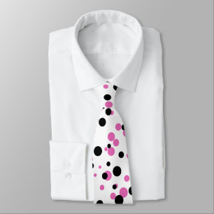 Funny Black Pink Confetti Polka Dots on White Stropdas