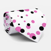 Funny Black Pink Confetti Polka Dots on White Stropdas (Opgerold)