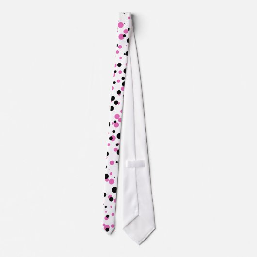 Funny Black Pink Confetti Polka Dots on White Stropdas (Achterkant)