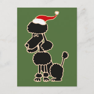 Funny Black Poodle in Santa Hat-kerstkunst Feestdagenkaart