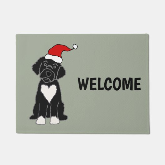 Funny Black Portugal Water Dog Kerstmis Deurmat (Voorkant)