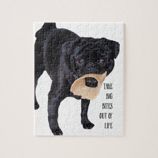 Funny Black Pug Haal grote bites uit het leven Legpuzzel (Verticaal)