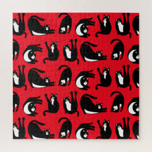 Funny Black Red Cat Fitness Legpuzzel