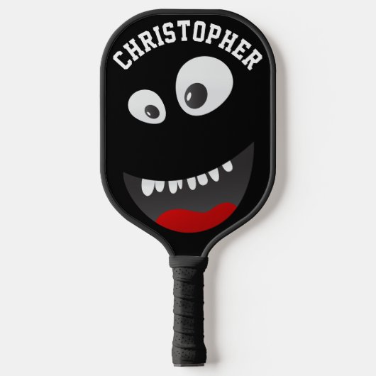 Funny Black Scary Face Novelty Persoonlijke naam Pickleball Paddle (Voorkant)