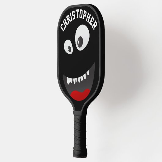 Funny Black Scary Face Novelty Persoonlijke naam Pickleball Paddle (Links)