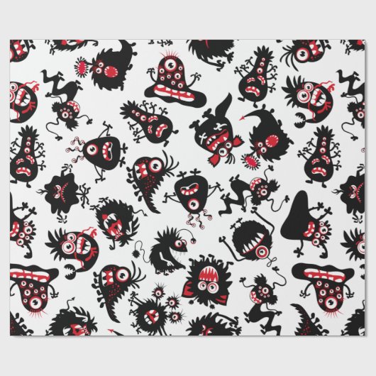FUNNY BLACK SCARY MONSTERS WRAPPING PAPER CADEAUPAPIER (Vlak)