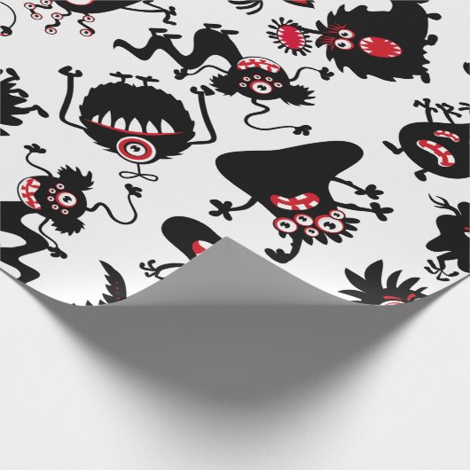FUNNY BLACK SCARY MONSTERS WRAPPING PAPER CADEAUPAPIER (Hoek)