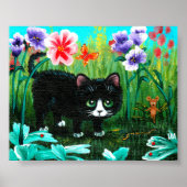 Funny Black Tuxedo Cat Mouse Art Creationarts Poster (Voorkant)