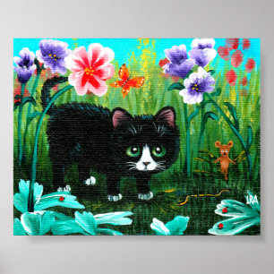 Funny Black Tuxedo Cat Mouse Art Creationarts Poster