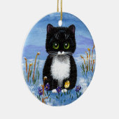 Funny Black Tuxedo Cat Winter Snow Creationarts Keramisch Ornament (Rechts)