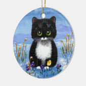 Funny Black Tuxedo Cat Winter Snow Creationarts Keramisch Ornament (Links)