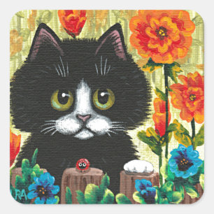 Funny Black White Cat Creationarts Sticker