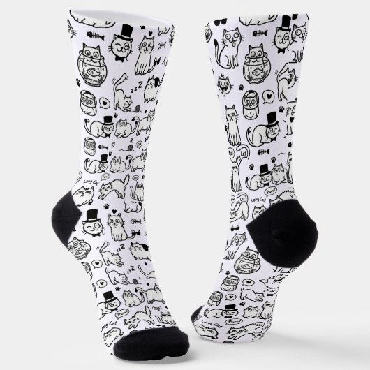 Funny Black & White Cats Pattern Cat Lovers Sokken (Gebogen)