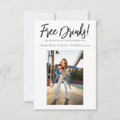 Funny Black & White Free Drink Save the Date Card Kaart (Voorkant)