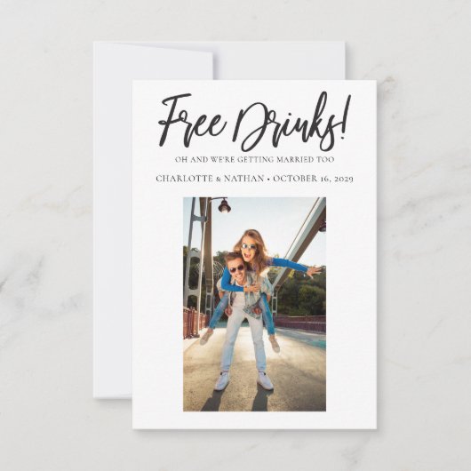 Funny Black & White Free Drink Save the Date Card Kaart (Voorkant)