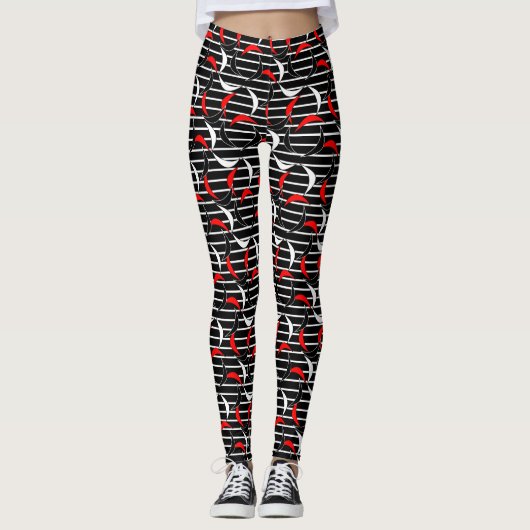Funny Black White Red Stripes Half Moon Leggings (Voorkant)