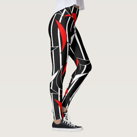 Funny Black White Red Stripes Half Moon Leggings (Rechts)