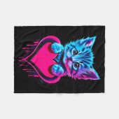 Funny Blacklight Glitch Art Cute Cat Kitten Valent Fleece Deken (Voorkant (Horizontaal))