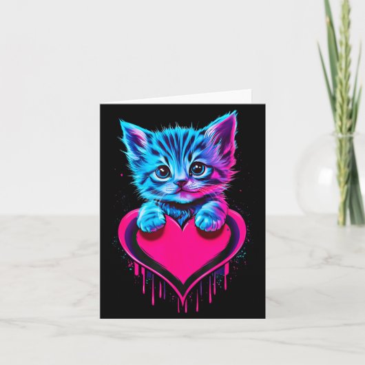 Funny Blacklight Glitch Art Cute Cat Kitten Valent Kaart (Voorkant)