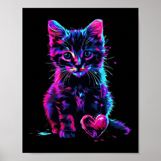 Funny Blacklight Glitch Art Cute Cat Kitten Valent Poster (Voorkant)