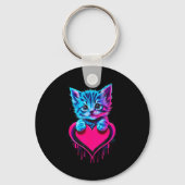 Funny Blacklight Glitch Art Cute Cat Kitten Valent Sleutelhanger (Voorkant)