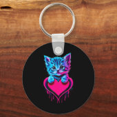 Funny Blacklight Glitch Art Cute Cat Kitten Valent Sleutelhanger (Voorkant)