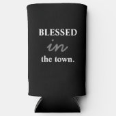 Funny "Blessed in the Town" zwart-wit Seltzer Blikjeskoeler (Voorkant)