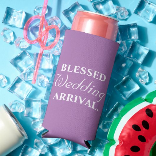 Funny "Blessed Wedding Arrival" Lavender & White Seltzer Blikjeskoeler (Insitu Zomer)