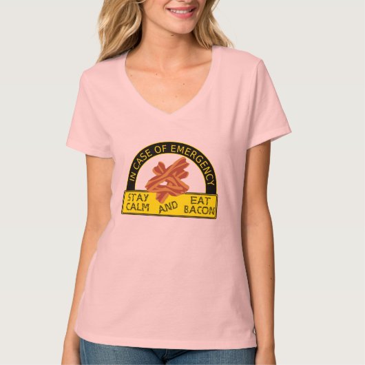 Funny Blijf kalm, Eat Bacon Shirt (Voorkant)