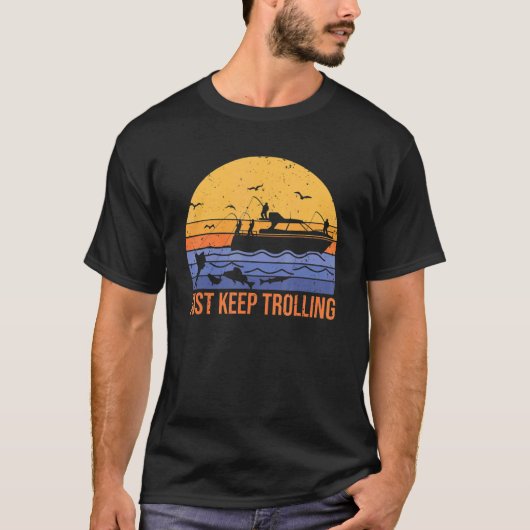 Funny, blijf maar op de boot vissen t-shirt (Voorkant)